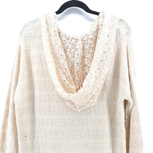Free People Oversize Ivory Candy Crochet Lace Hoodie Kanga Pouch Tunic SweaterXS - Picture 10 of 12